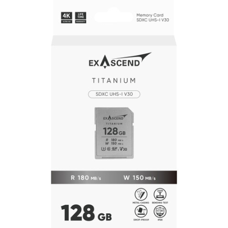 Exascend EX128GSDU1-M Titanium - karta pamięci, 128GB, SDXC (UHS-I, V30, U3, C10, R180/W150)